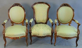 Three Victorian ladies arm chairs, ht. 39 1/2", wd. 24 1/2", dp. 22 1/2".
