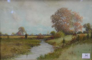 George Howell Gay (American, 1858-1931), "Stream in the Meadow", watercolor on paper, signed lower right, 11 3/4" x 17 5/8".