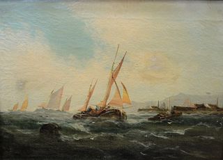 George Knight (British, active 1872-1892), "Sailing Ships on the Choppy Seas", oil on canvas, signed lower left, 10" x 14". Provenance: The Vincent Fa