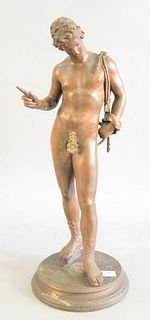Narcissus bronze, later added floral modesty covering, unmarked, 25-1/2" high.