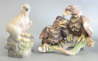 Two Boehm porcelain eagles, "Young American Bald Eagle" and "Young & Spirited", both stamped to the underside, ht. 9".