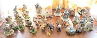 Group of thirty-four Boehm porcelain small figurines, twenty-four Boehm birds and animals along with ten boehm birds on metal bases, a majority stampe