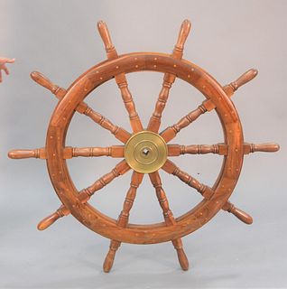 Large ships wheel, walnut with brass center, dia. 48".