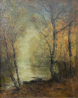 Franklin de Haven (American, 1856-1934), "Wooded Stream", oil on canvas, signed lower right, 30" x 24 1/4".