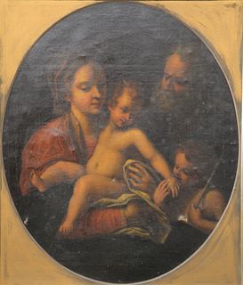 Continental School (19th Century), "Adoration", oil on canvas, unsigned, sold as is, 30" x 24 1/2".