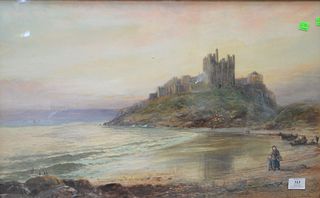 Continental School (20th Century), Bamburgh Castle, watercolor on paper, 17-1/2" x 28-1/2" (sight), signed illegibly lower right.