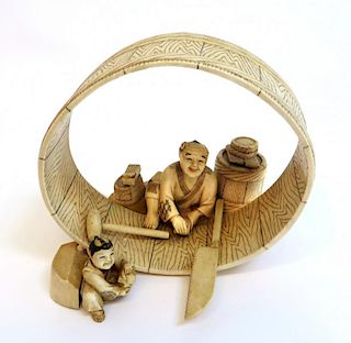 Antique Japanese Ivory Tub Maker By Nyogyoku