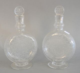 Pair of Baccarat glass acid etched decanters, both marked to the underside, ht. 10 1/2".