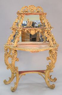 Louis XV gilt etagere with mirror back, 18th - 19th C. ht. 69", wd. 48 1/2", dp. 21"