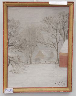 Moore oil on board, winter scene, signed 'Moore 92' probably N.A. Moore, 7 1/4" x 5 1/2". Provenance: Estate of Dr. Thomas & Alice Kugelman, Bloomfiel