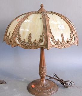 Eight panel Victorian dome glass lamp, brass details, ht. 23 1/2", dia. 19".