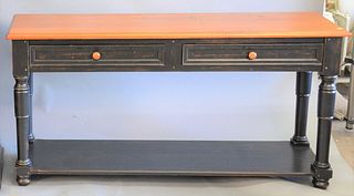 Two-toned Canadel hall table, two drawers, 30 1/2" x 59 1/2" x 17 1/2".