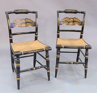 Set of six Hitchcock chairs, stenciled eagle and rush seats, 34" x 17 1/2" x 15".