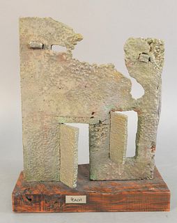 D. Calvi (20th C.), Mid-century sculpture, ruins, signed on the wooden base, 15" x 12" x 7"