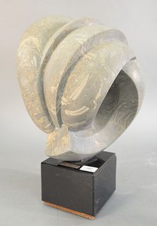 Manny Weiss (American, 20th Century), Mid-century carved stone freeform sculpture on revolving black base, mid-century modern, 20" x 11" x 10".