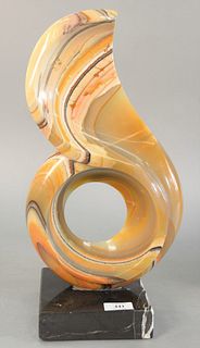 Attributed to Leonardo Nierman (Mexican/American, b. 1932), Mid-century onyx contemporary sculpture on granite base, unsigned, ht. 17".