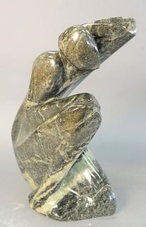 Large Mid-century sculpture of a woman kneeling, carved granite, signed illegibly, 19" x 14" x 8".