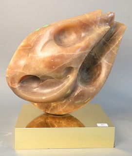 Large carved Mid-century marble sculpture, shape of a frozen flame on a rectangle base, unsigned, 20 1/2" x 16" x 10 1/2".