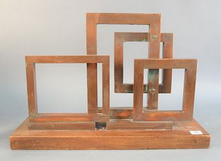 Margaret Wasserman-Levy (American, 1899-1998), geometric squares, Mid-century large copper sculpture, signed with monogram on wooden base, 18 1/2" x 2