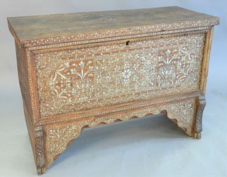 Syrian mother of pearl inlaid lift-top chest, ht. 35", top 19 1/2" x 50".