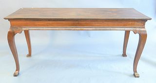 Walnut hall table, banded and line inlaid top, ht. 32-1/2", wd. 69", dp. 25".