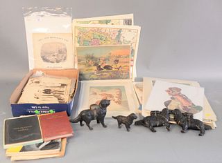 Three piece lot to include tray lot of ephemera, dog postcards; Hartford Connecticut photo of blizzard of 1888, Main Street; 1805 Connecticut Sentinel