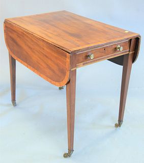 Federal mahogany pembroke table having banded inlaid top, one drawer on tapered legs, 26" x 30" x 16 1/2". Provenance: Estate of Dr. Thomas & Alice Ku