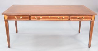 Council banded and line inlaid partners desk, 30 1/2" high, top 36" x 72".