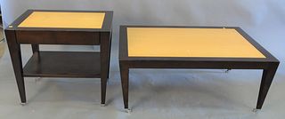 Group of two Donghia side tables, along with two swivel bar stools, 47-1/2" high (stools).
