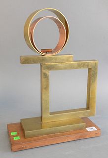 Margaret Wasserman-Levy (American, 1899-1998, square below interlacing circles, Mid-century brass and copper sculpture, signed with monogram and dated