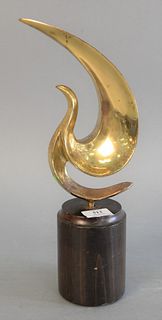 Attributed to Leonardo Nierman (Mexican/American, b. 1932), Mid-century freeform brass sculpture on wooden base, 15" x 4" x 5".