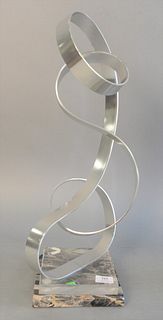 Dan Murphy (20th Century), Mid-century aluminum freeform sculpture on Lucite base, signed and dated '1979', 24 1/2" x 9" x 9".