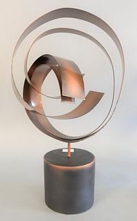 Metal freeform sculpture, copper painted, unsigned, in the manner of Curtis Jere, 23 1/4" x 13 1/2" x 5".