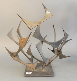 Abstract Mid-century bronze tabletop sculpture on matching base, unsigned. 19" x 19" x 13".