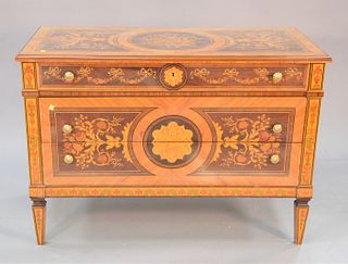 Italian style inlaid commode, three drawers,ht. 34 1/2", top 22 1/2" x 40 1/2".
