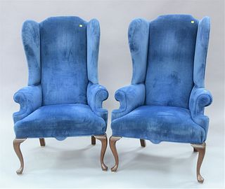Pair of Queen Anne style wing chairs with high backs, 50" x 27 1/2" x 26".
