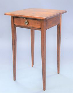 Federal Tiger Maple Stand one drawer on square tapered legs, ht. 26 3/4", top 17 7/8" x 18". Provenance: The Estate of Diana Atwood Johnson, Old Lyme,