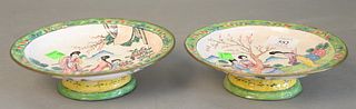 Pair of Chinese enameled compotes with enameled figures, dia. 7 1/8". Provenance: Estate of William and Teresa Patton, Lake Ave Greenwich, Connecticut