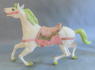 Paper mache carousel-style horse, approximate ht. 42", lg. 72", wd. 12". Provenance: From the Marjorie & Howard Drubner Collection, Middlebury, Connec