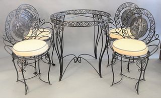 Six piece group to include lift-top desk, outdoor round table along with 4 chairs, table dia. 31".