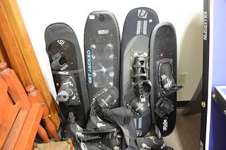 Group of four Freestyle Slalom wakeboard skis, pro series boots.