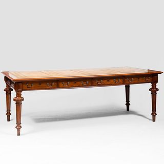 Large Victorian Style Walnut and Leather Double-Sided Desk 