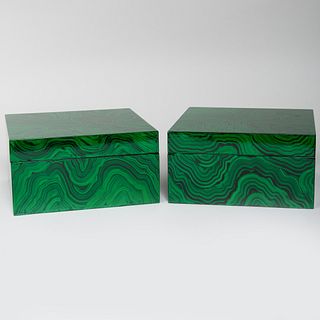 Pair of Modern Faux Malachite Table Boxes