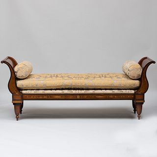 Regency Style Brass Inlaid Walnut and Ebonized Chaise Lounge