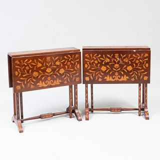 Pair of Anglo Dutch Mahogany and Fruitwood Marquetry Sutherland Tables