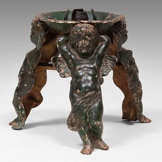 German Painted Iron Christmas Tree Stand with Cherub Form Supports, Late 19th Century