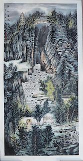 Chinese Watercolor Painting Of A Valley Scene