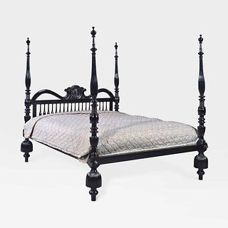Anglo-Indian Style Ebonized Four Poster Bed