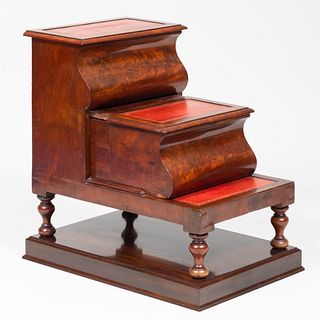English Mahogany and Leather Bed Steps