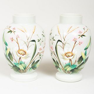 Pair of French Enameled Opaque Glass Vases